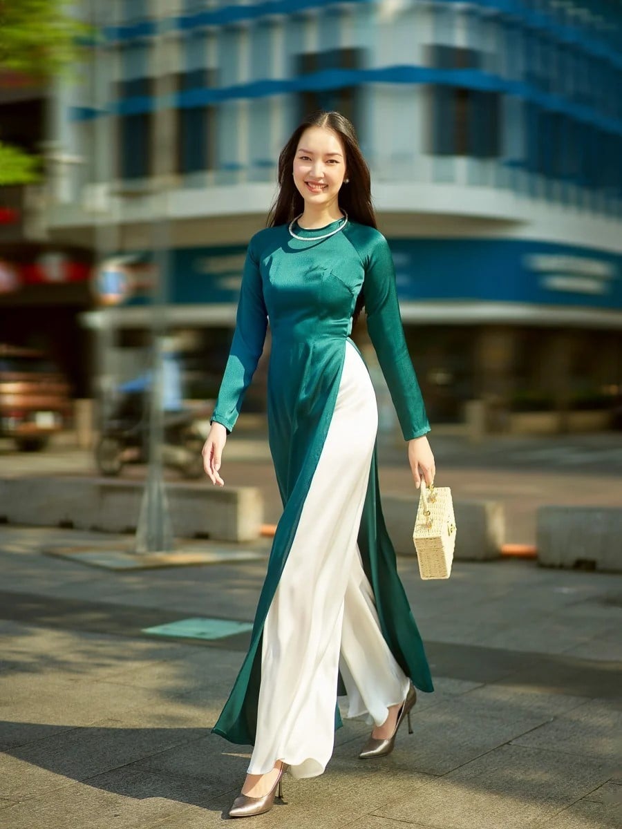 Áo dài phi bóng trơn màu