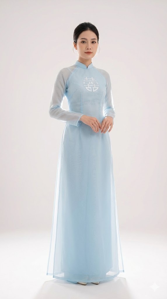 11. Áo dài song hỷ chất liệu organza trong trẻo