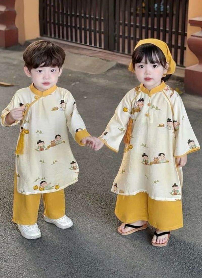 Mẫu áo dài tết cho bé trai dễ thương