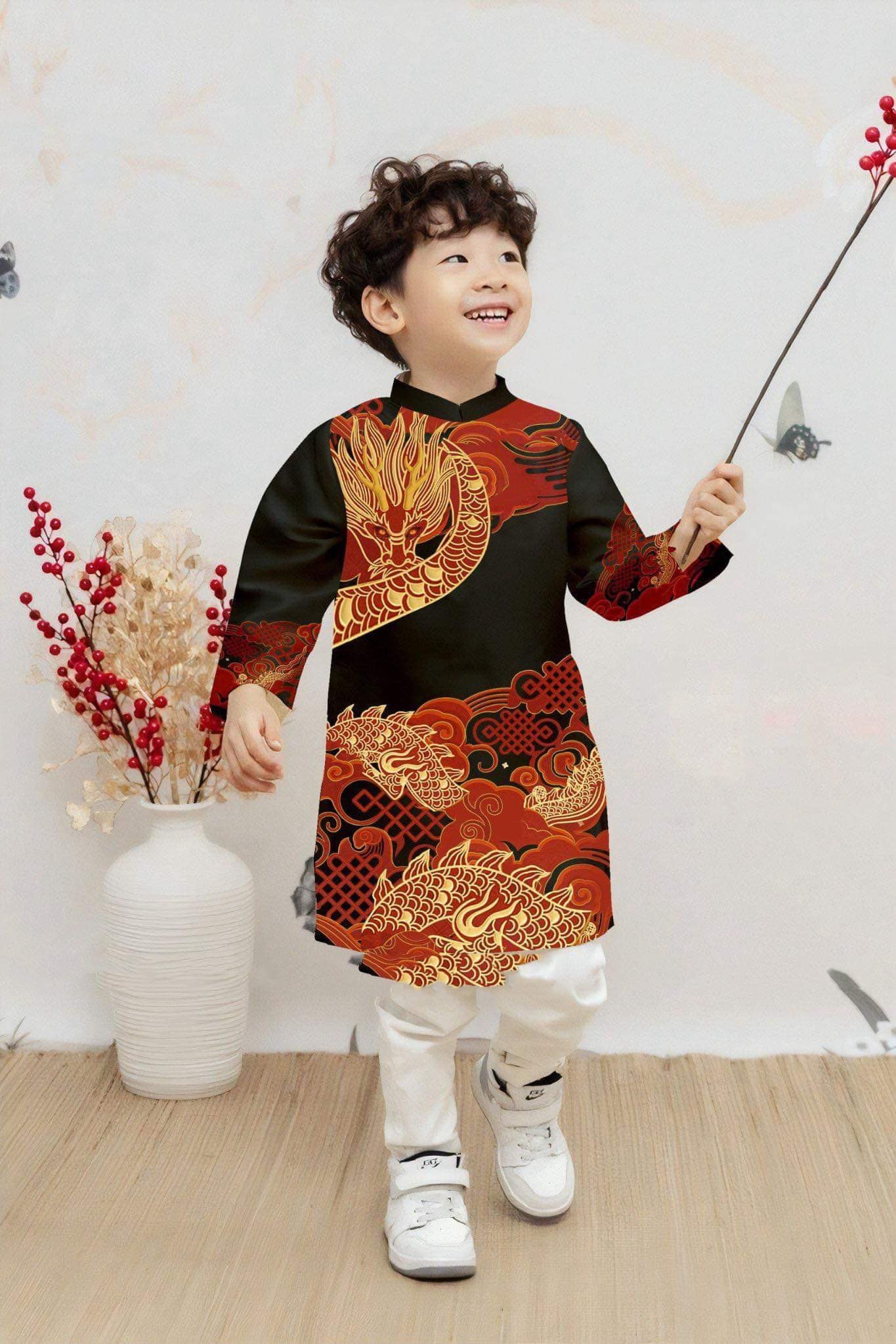 Mẫu áo dài tết cho bé trai 5 tuổi
