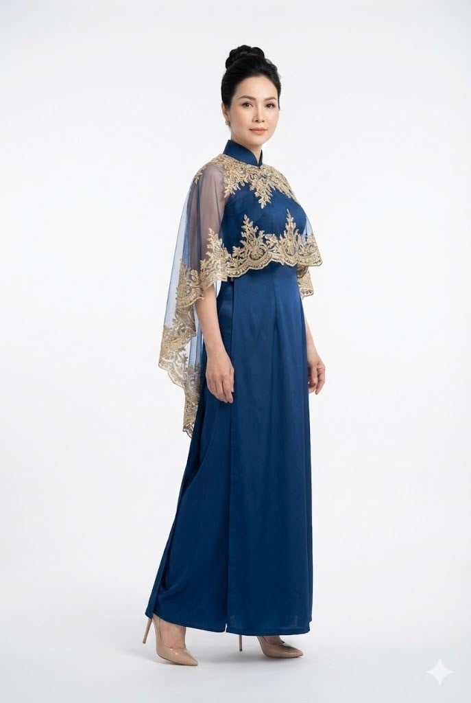 Áo dài trung niên dáng choàng&nbsp;quý phái