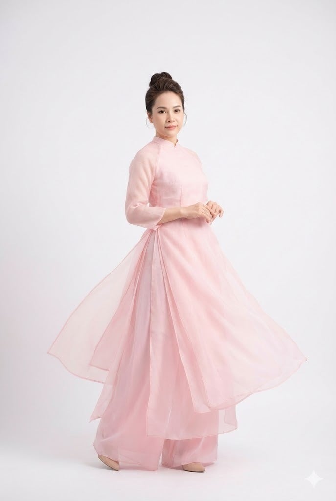 Áo dài trung niên phối tơ Organza nhiều lớp