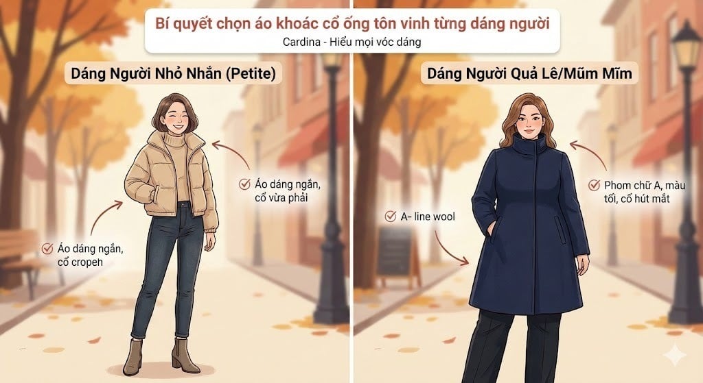 Bí quyết chọn áo khoác cổ ống tôn vinh từng dáng người