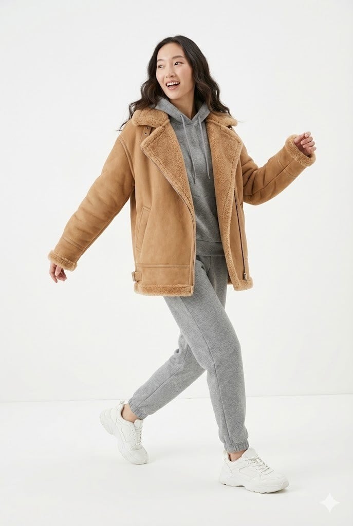 Áo khoác lông cừu layer cùng áo Hoodie và quần Jogger