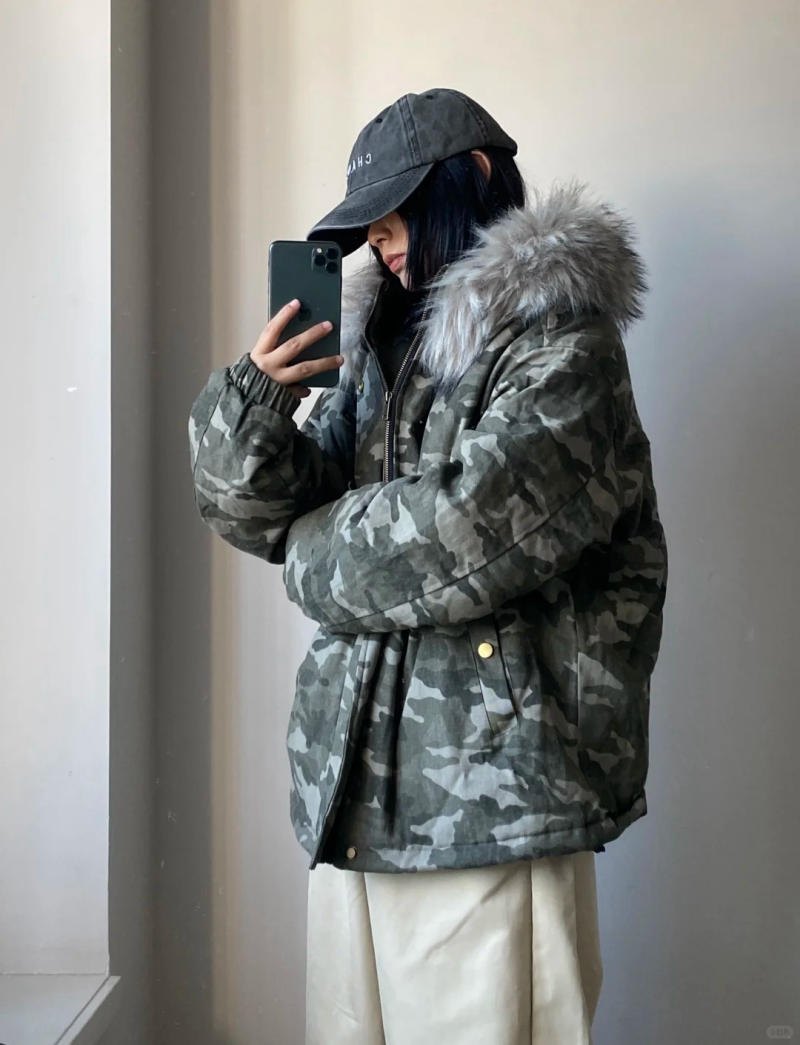 Áo phao đại hàn có mũ lông vũ ấm áp, thời thượng