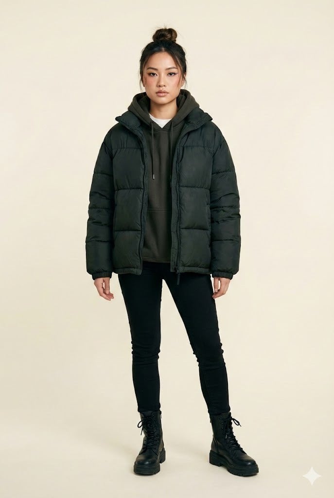 Áo phao nữ dáng rộng + Skinny Jeans