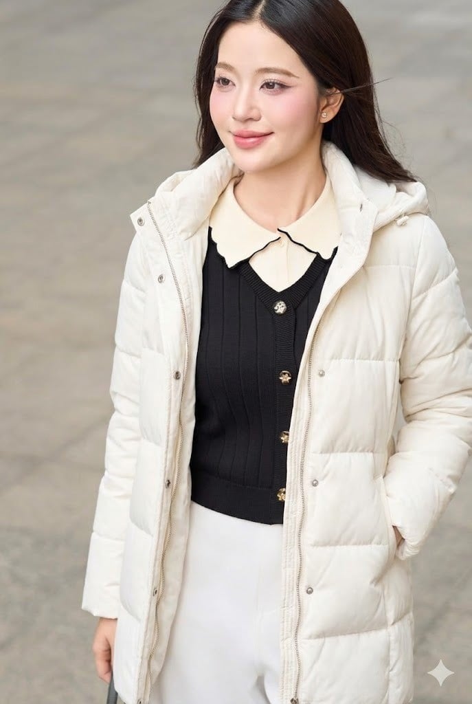 Áo phao nữ + Áo Len Cổ Tim