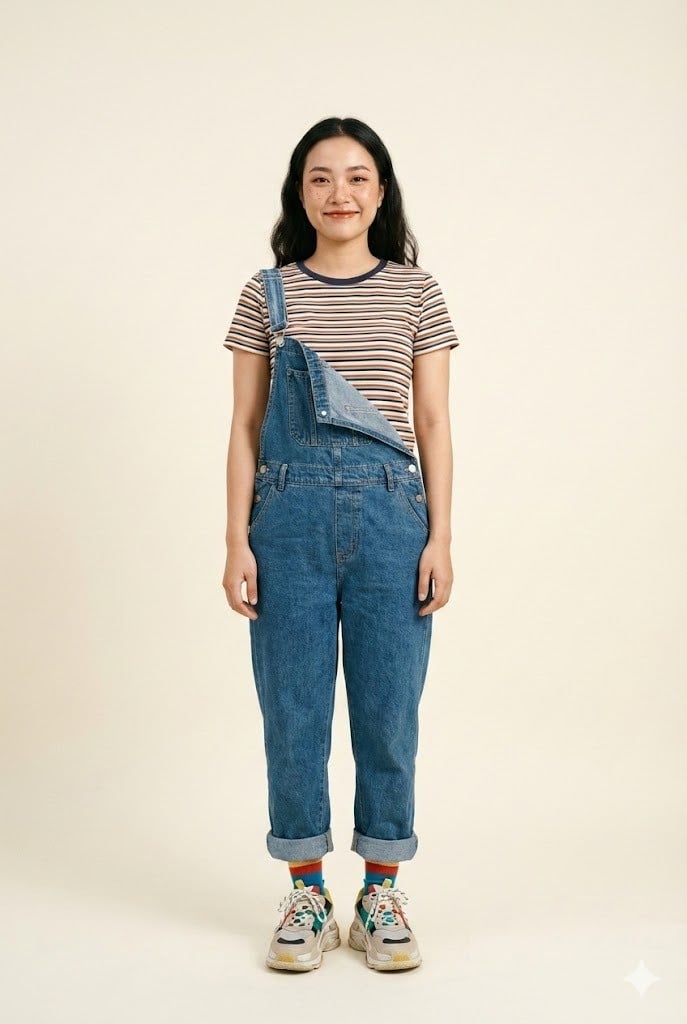 8. Biến tấu với áo yếm (Overalls) tinh nghịch