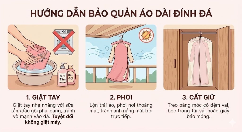 Hướng dẫn bảo quản áo dài đính đá luôn bền đẹp như mới