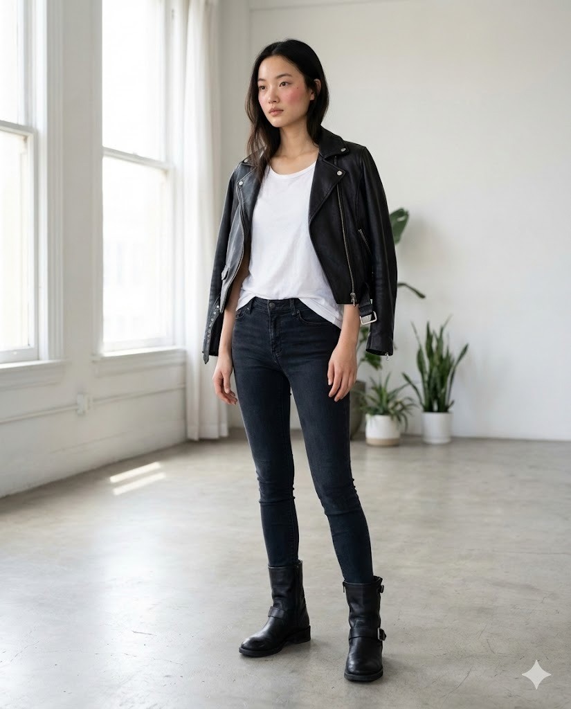 Quần Skinny Jeans và Biker boots