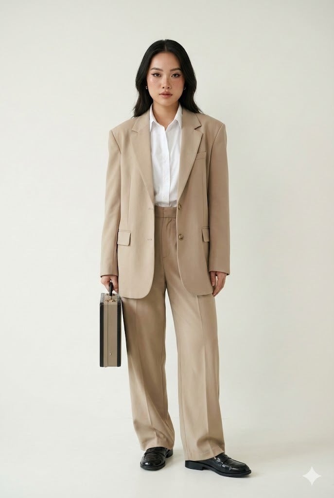 2. Thanh lịch công sở Blazer Oversize + Sơ mi + Quần tây