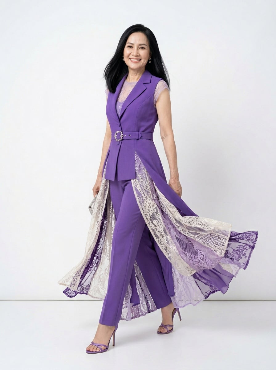 15. Vest xẻ tà phối lớp ren tinh tế