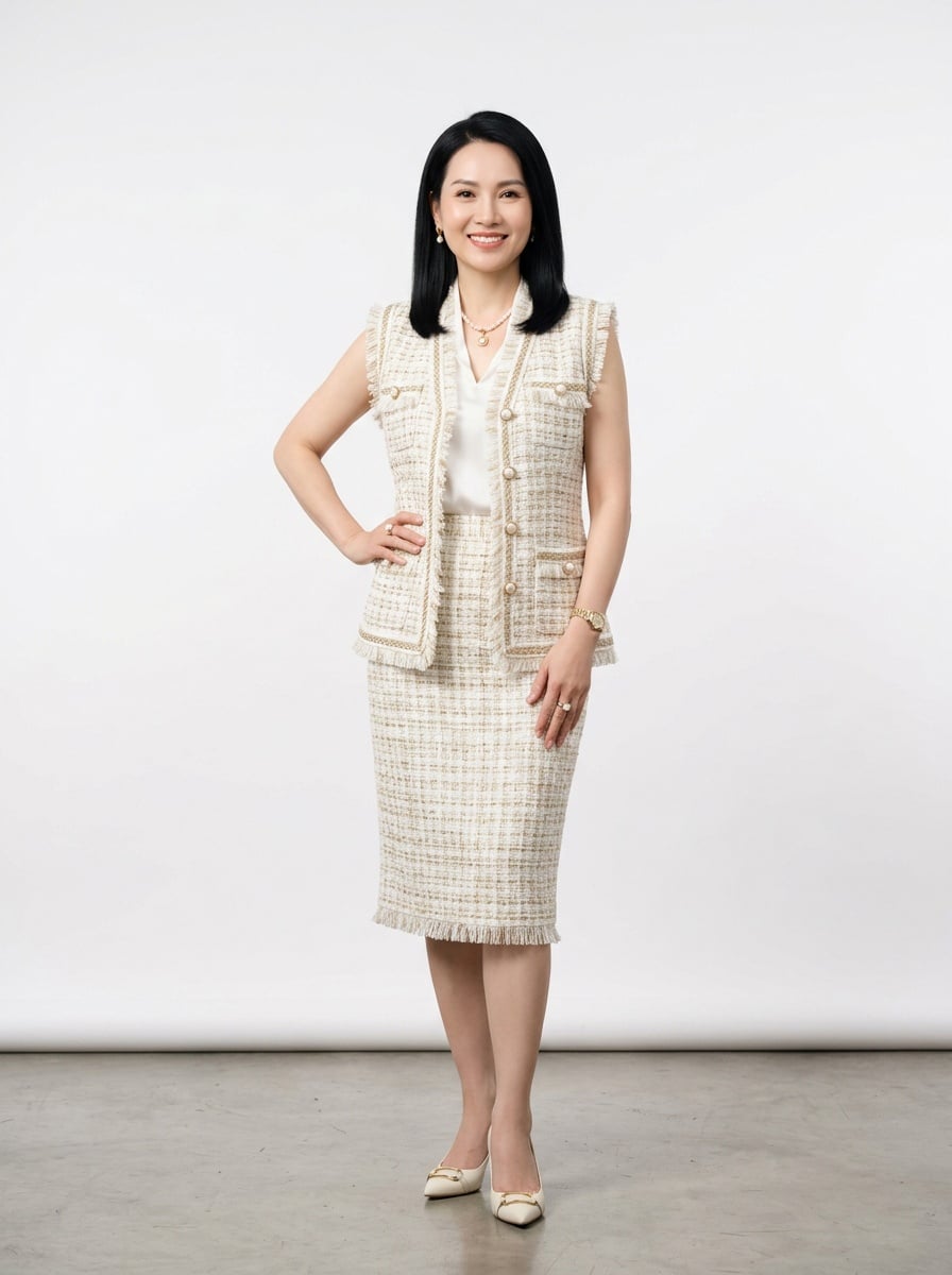 1. Bộ vest dạ Tweed phối ngọc trai cổ điển