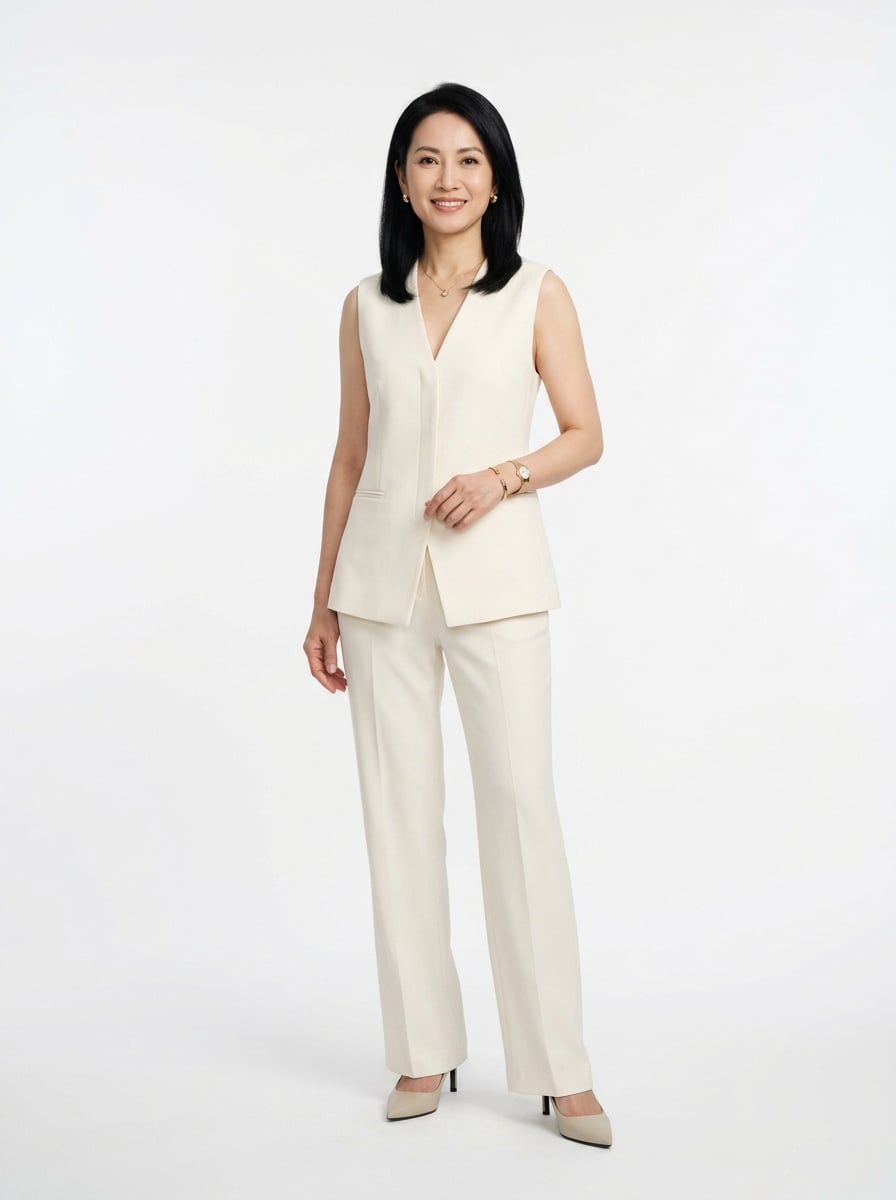 5. Bộ vest cổ tim không cờ cách tân