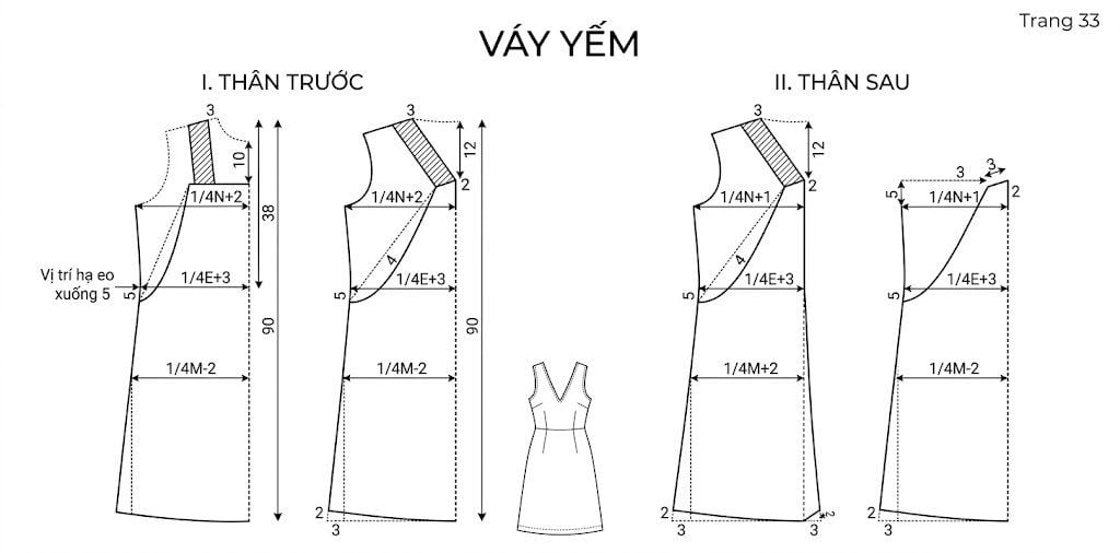 cách cắt may đầm suông