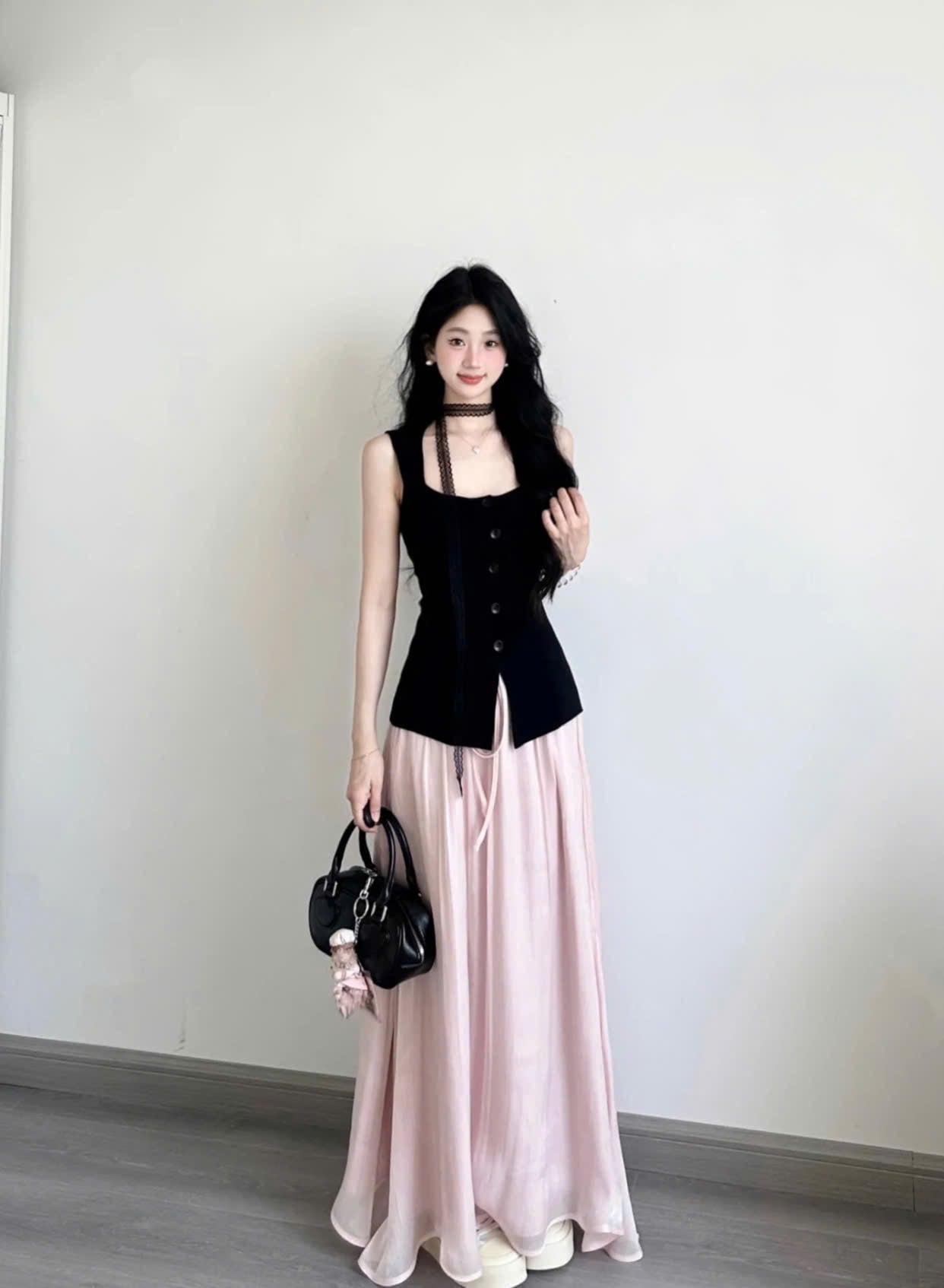 Áo gile không tay chất kate màu đen