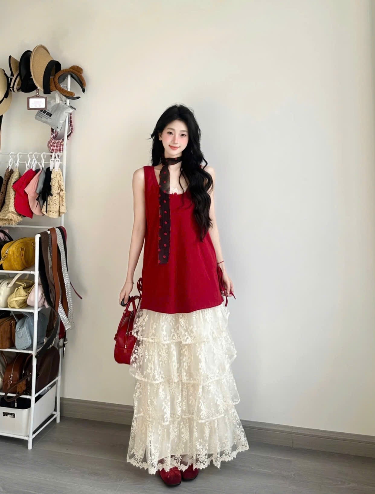 Áo ba lỗ cổ vuông chất thun màu đỏ