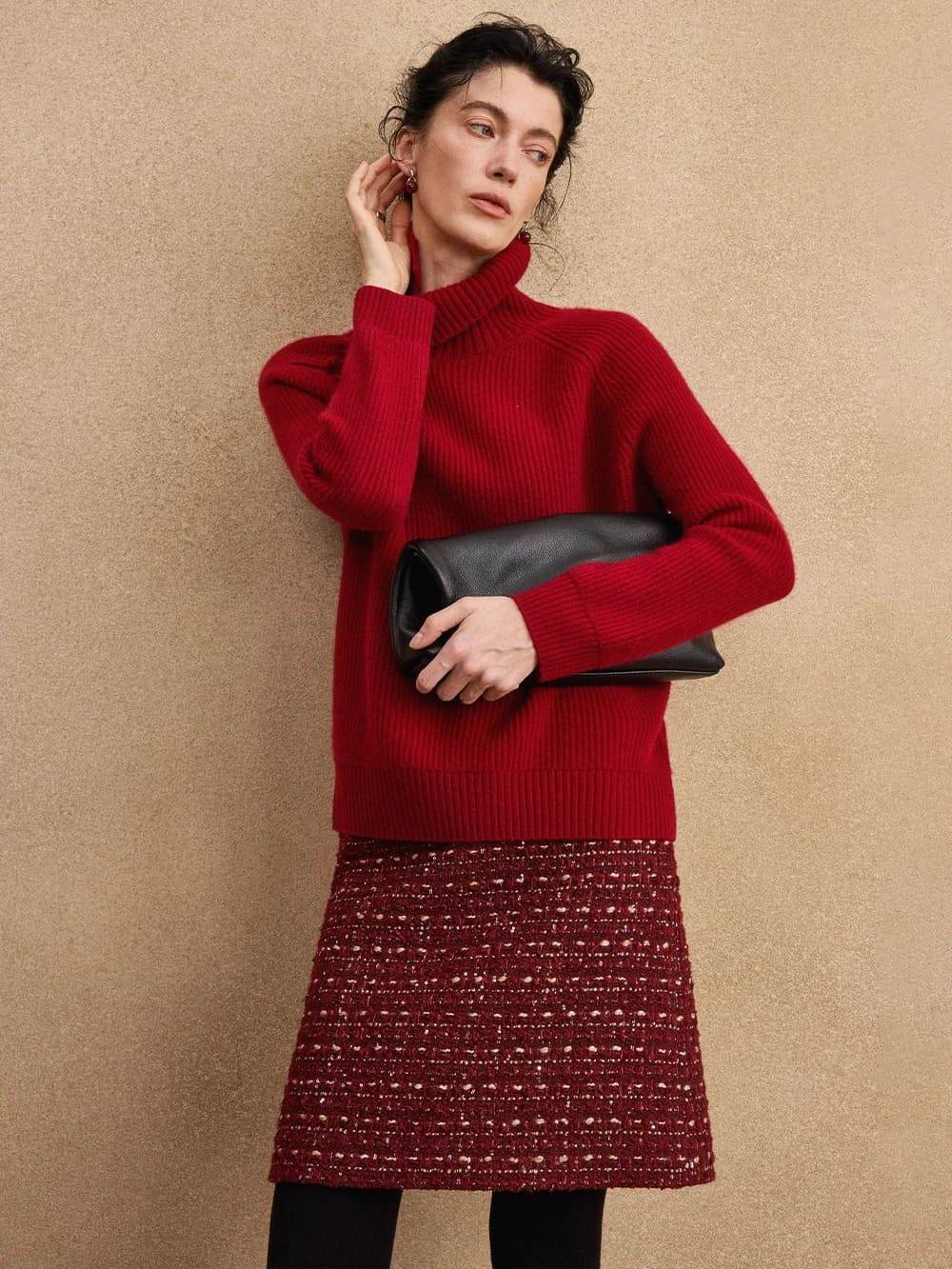 cách phối đồ với chân váy dạ tweed