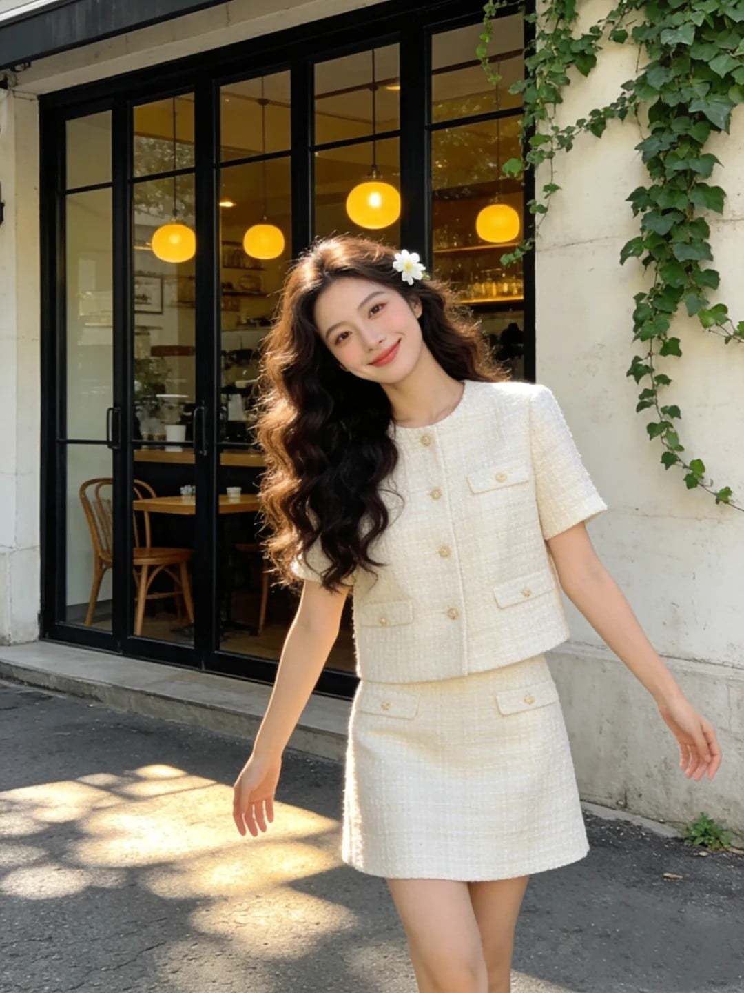cách phối đồ với chân váy dạ tweed