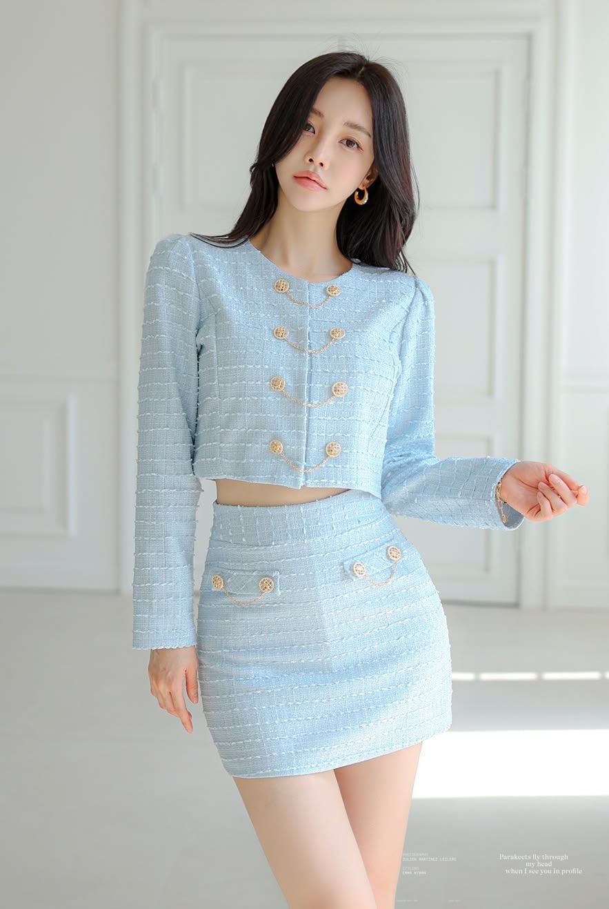 cách phối đồ với chân váy dạ tweed