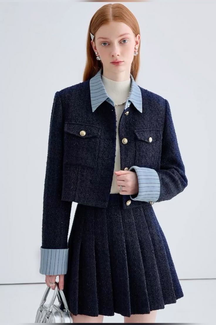 cách phối đồ với chân váy dạ tweed