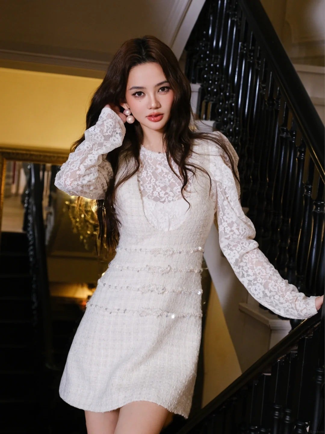 cách phối đồ với chân váy dạ tweed