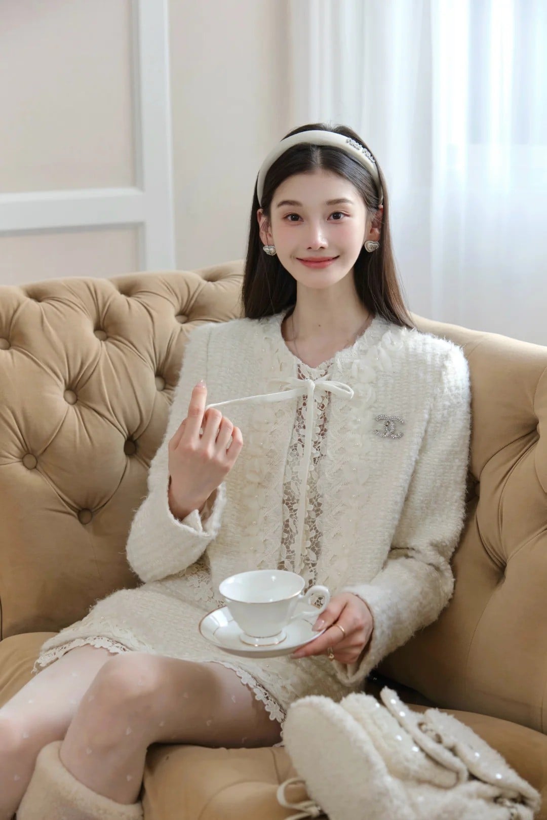 cách phối đồ với chân váy dạ tweed