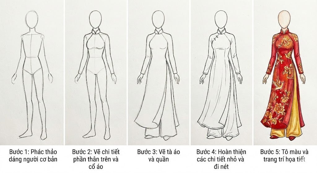 Hướng dẫn chi tiết 5 bước vẽ áo dài đơn giản mà đẹp cho người mới bắt đầu