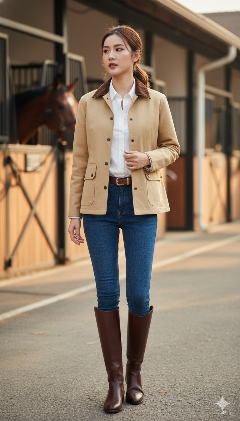Barn Jacket, Quần Skinny và Boots cao cổ