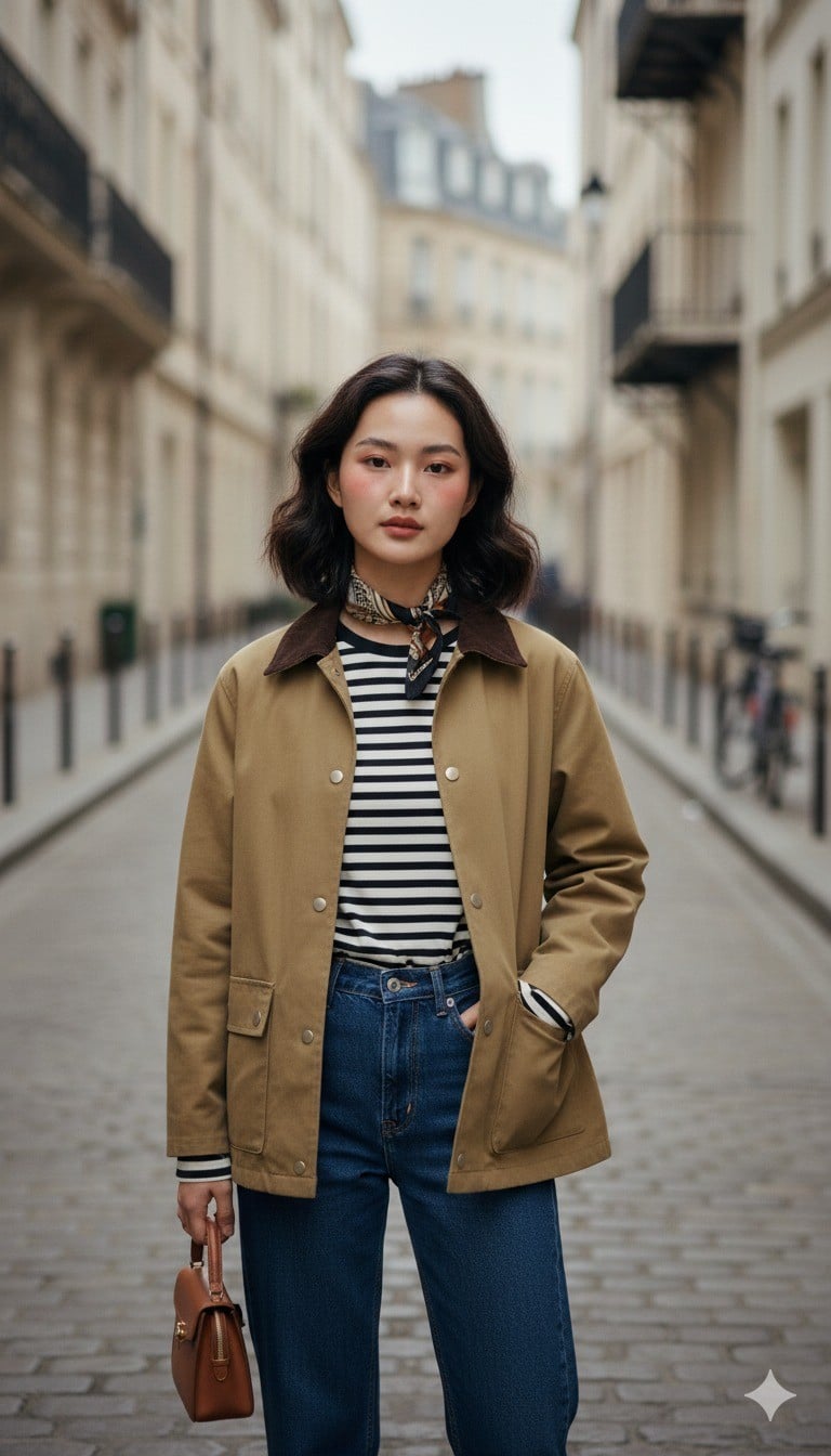 Cổ điển với Áo kẻ ngang Breton