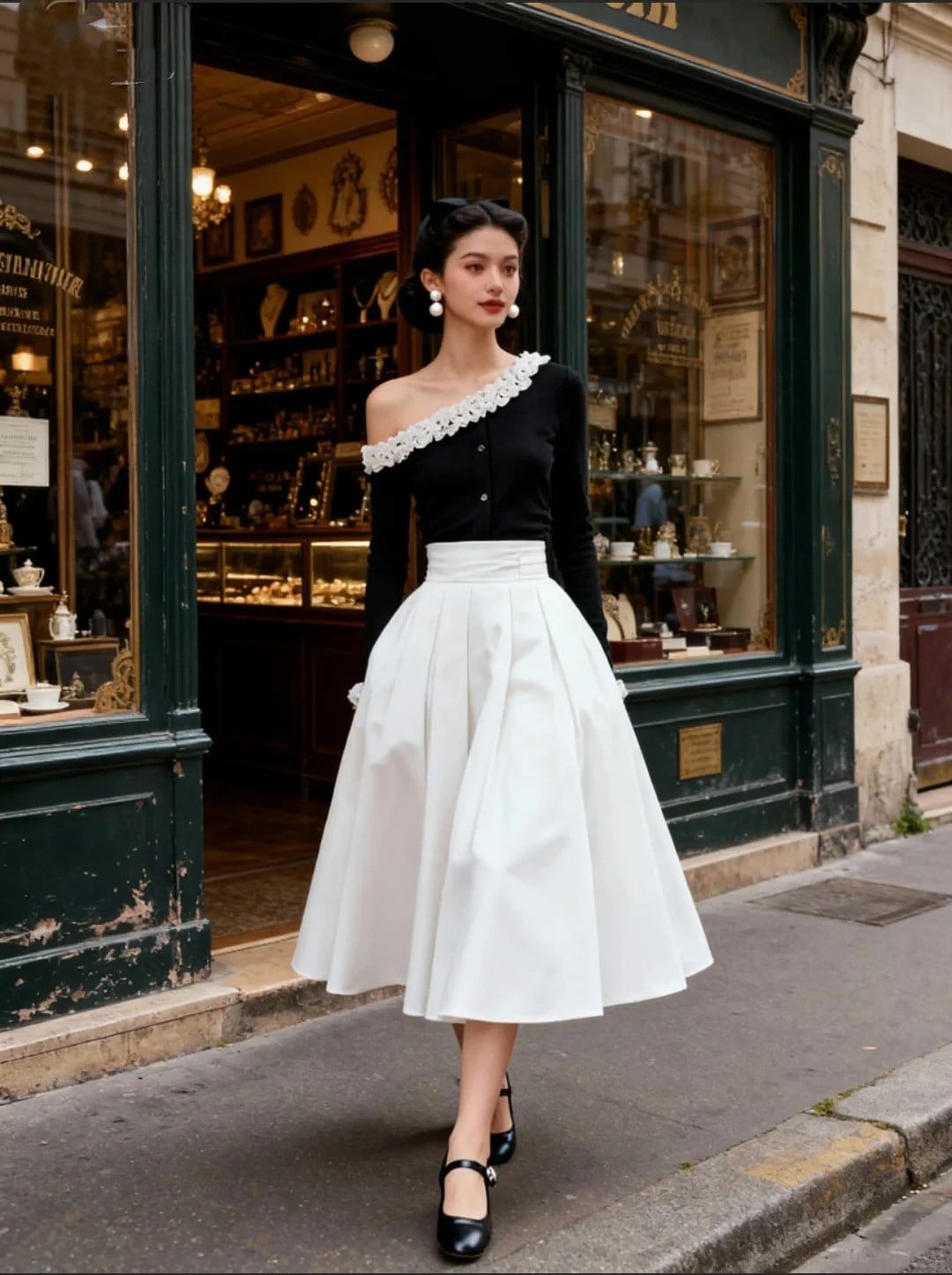 Set 9: Áo Croptop tay phồng và chân váy cạp cao