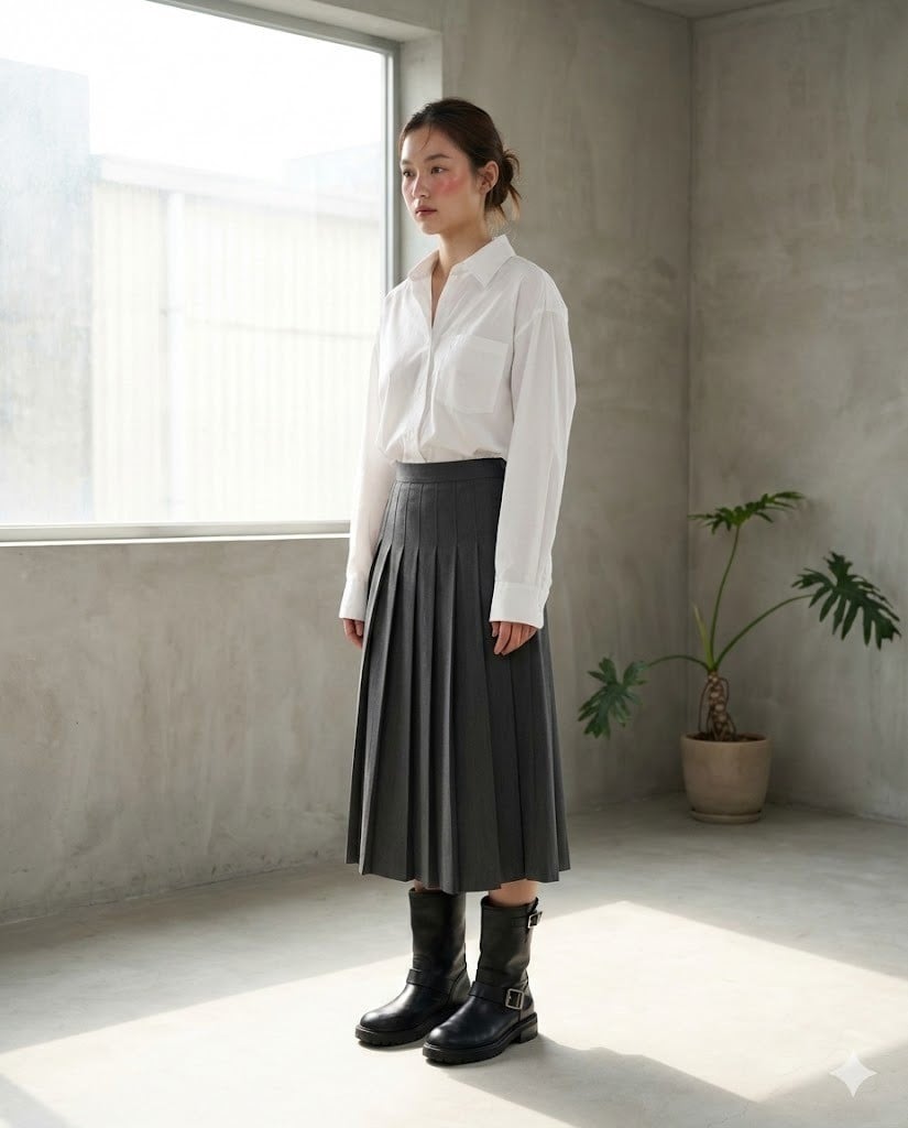 Áo sơ mi và chân váy midi