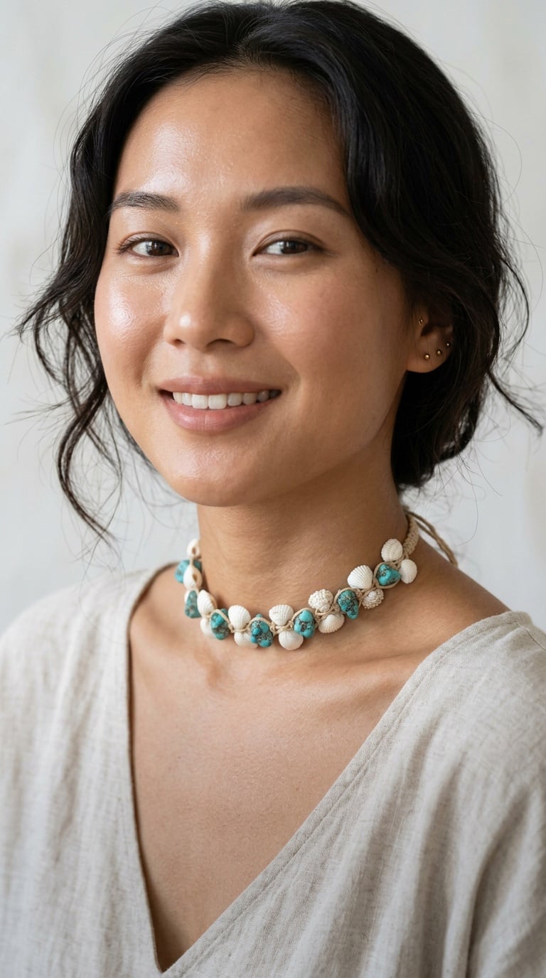 Choker vỏ ốc và đá tự nhiên