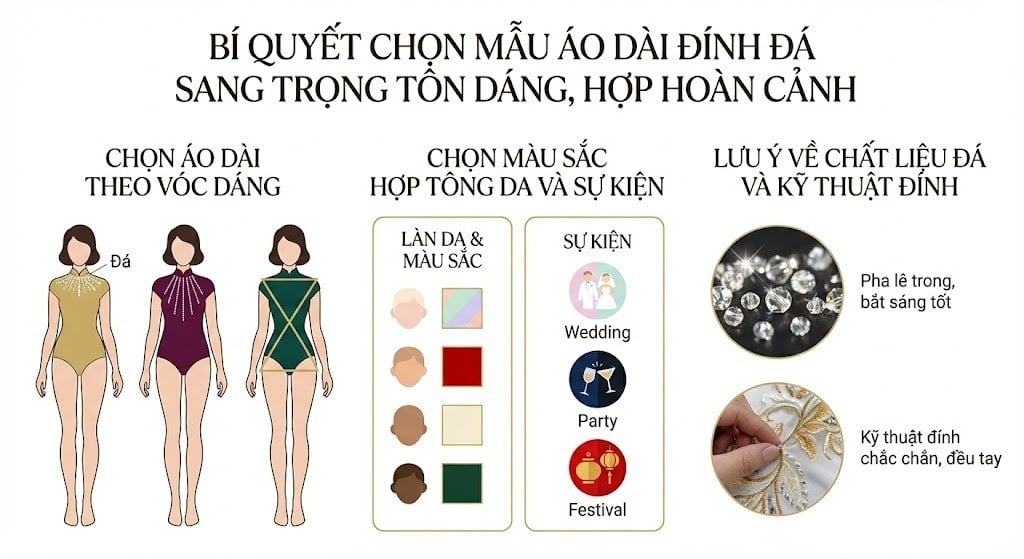 Bí quyết chọn mẫu áo dài đính đá sang trọng tôn dáng, hợp hoàn cảnh