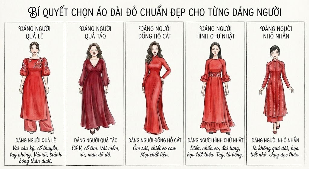 Bí Quyết Chọn Áo Dài Đỏ Chuẩn Đẹp Cho Từng Dáng Người