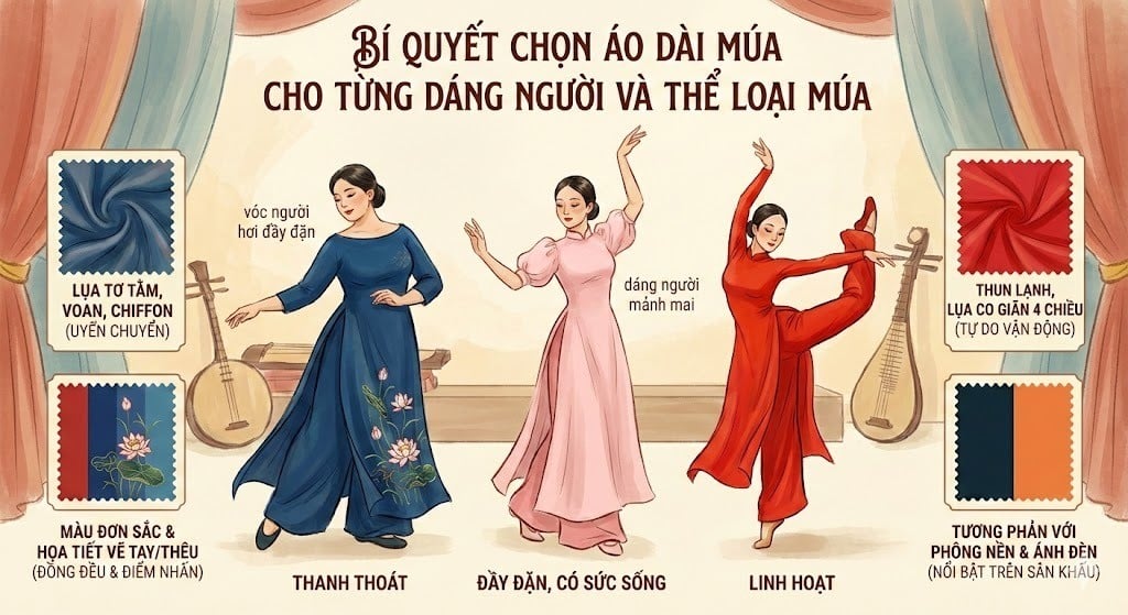 Bí quyết chọn áo dài múa cho từng dáng người và thể loại múa