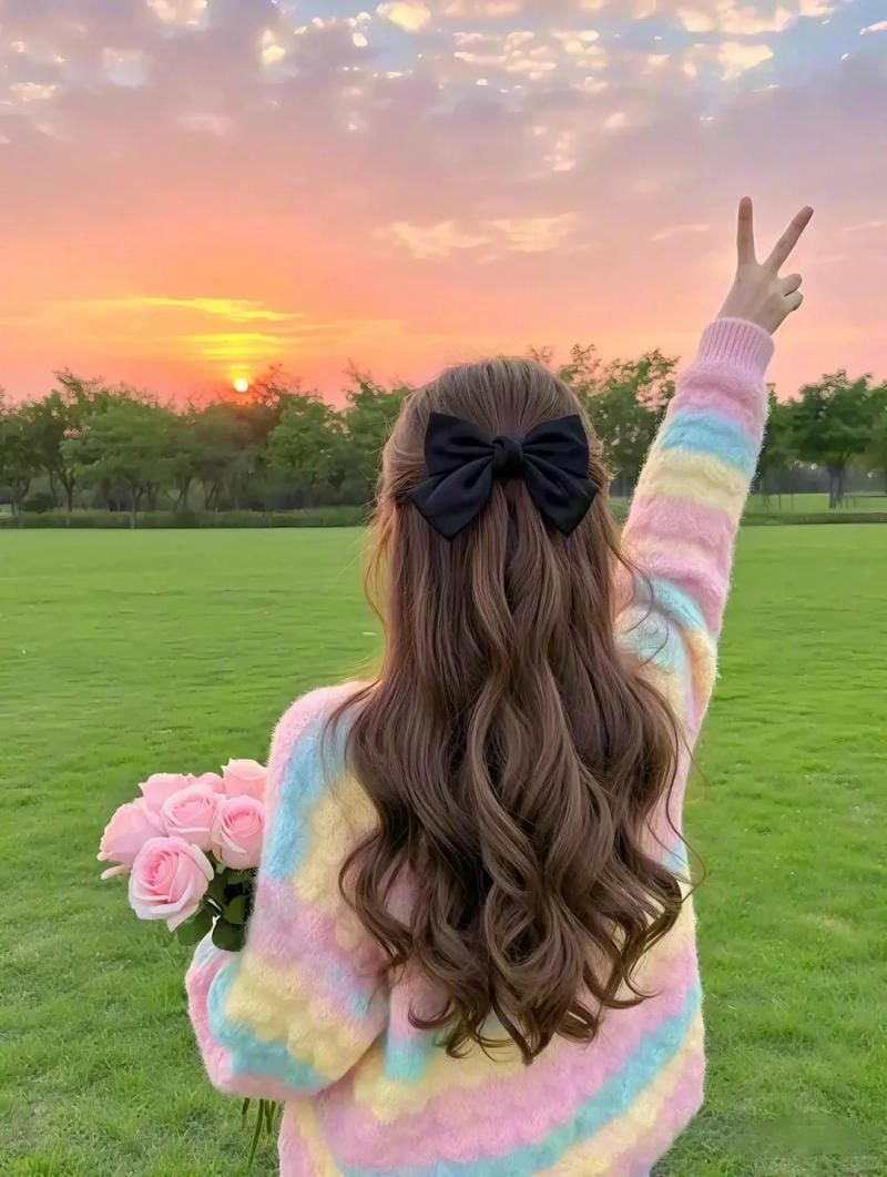 2. Dáng V-sign nhí nhảnh đón hoàng hôn