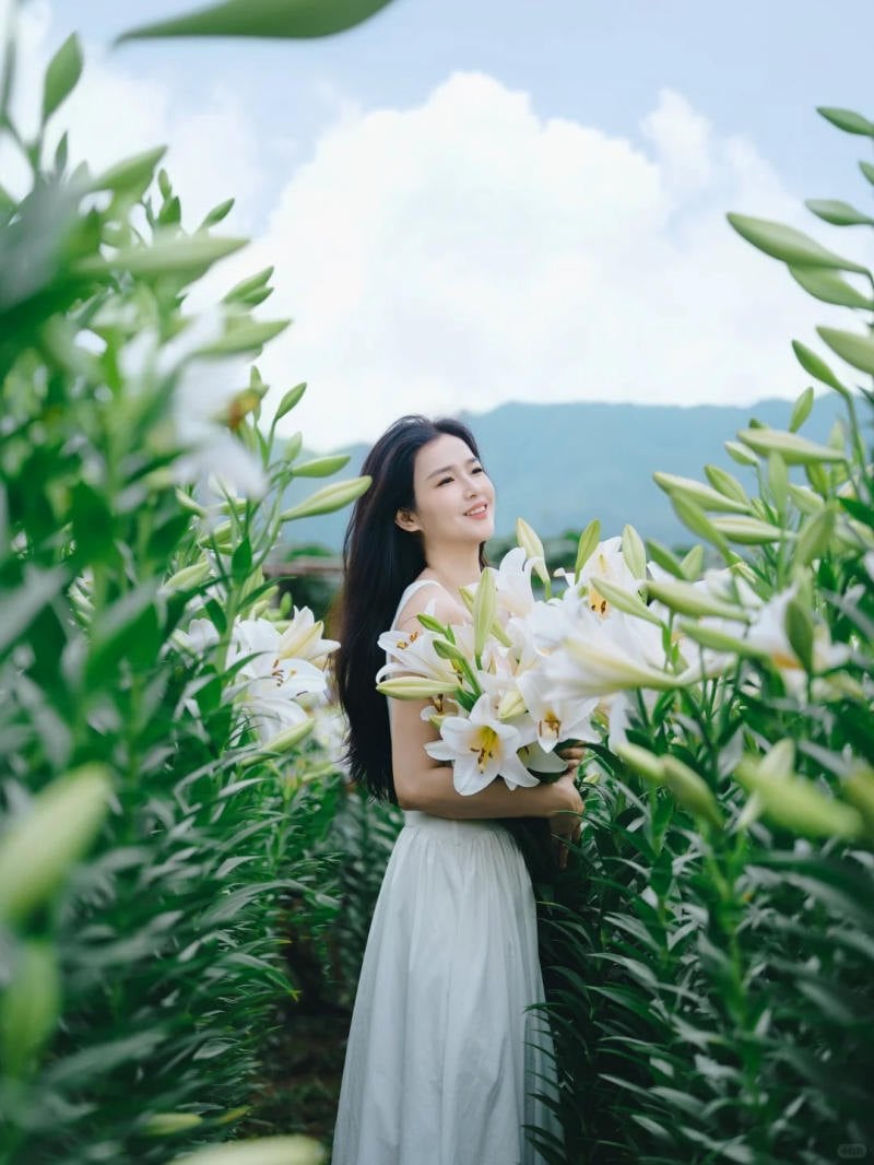 19. Tư thế đứng giữa vườn hoa, nhìn lên trời