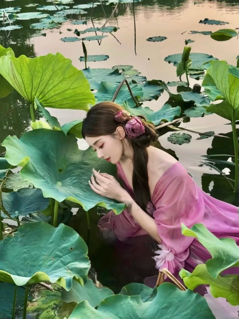 chụp ảnh với hoa súng