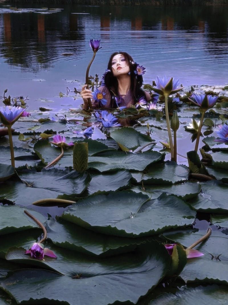 chụp ảnh với hoa súng