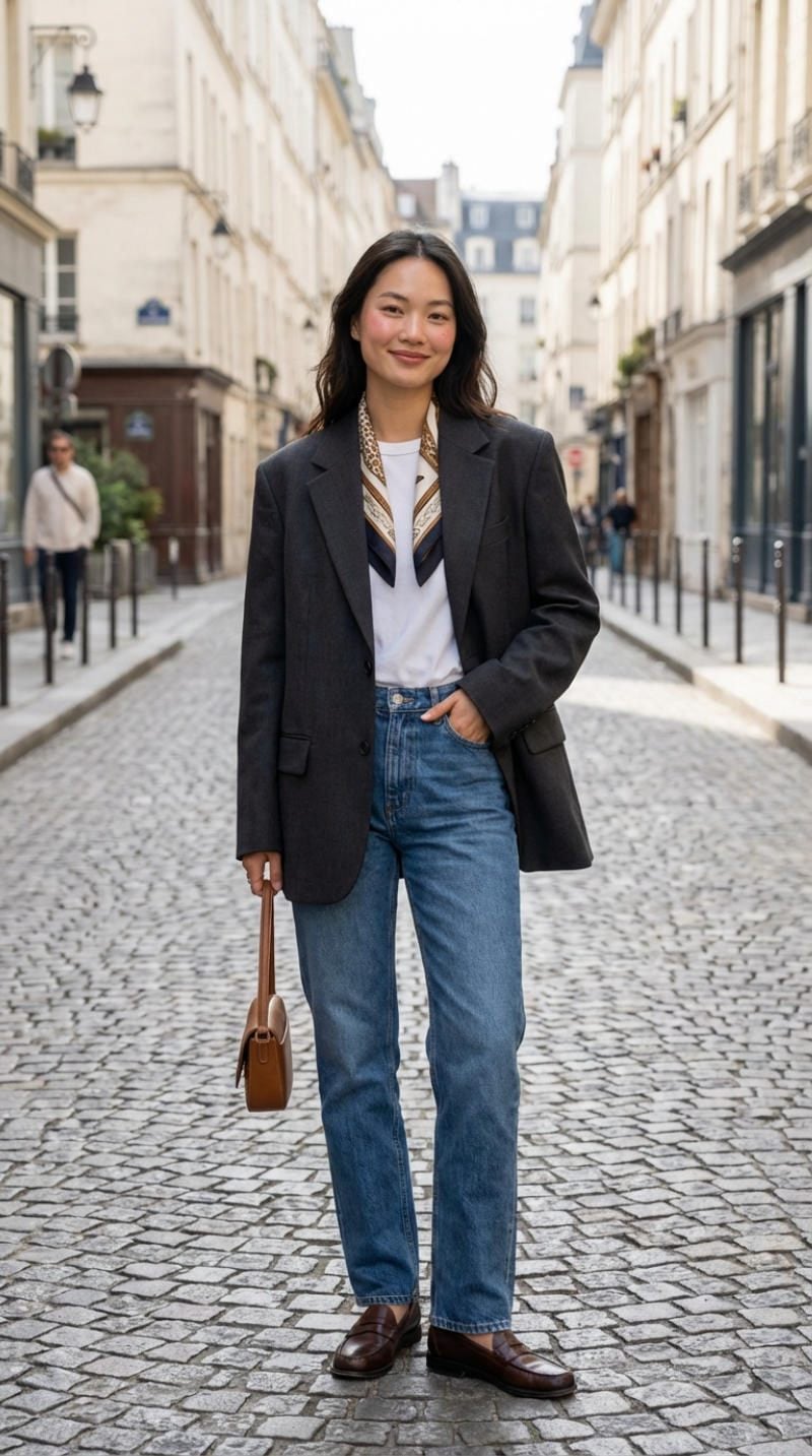 Quần jeans và áo blazer