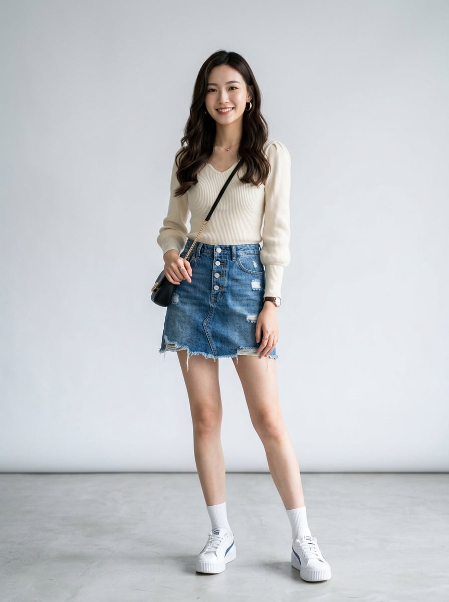 Váy quần chất liệu Jean/Denim