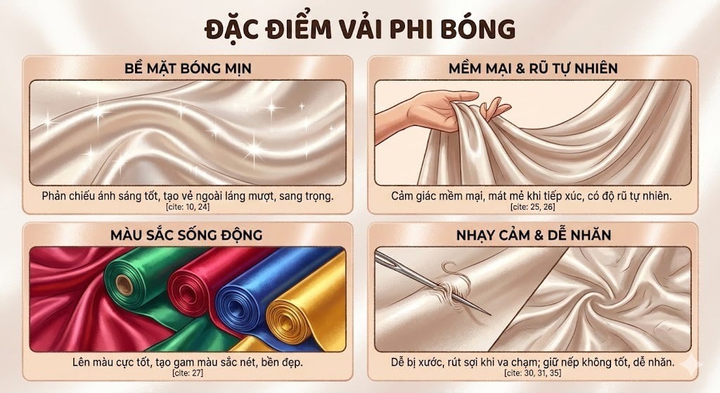 Đặc điểm nhận biết và ưu nhược điểm của vải phi bóng