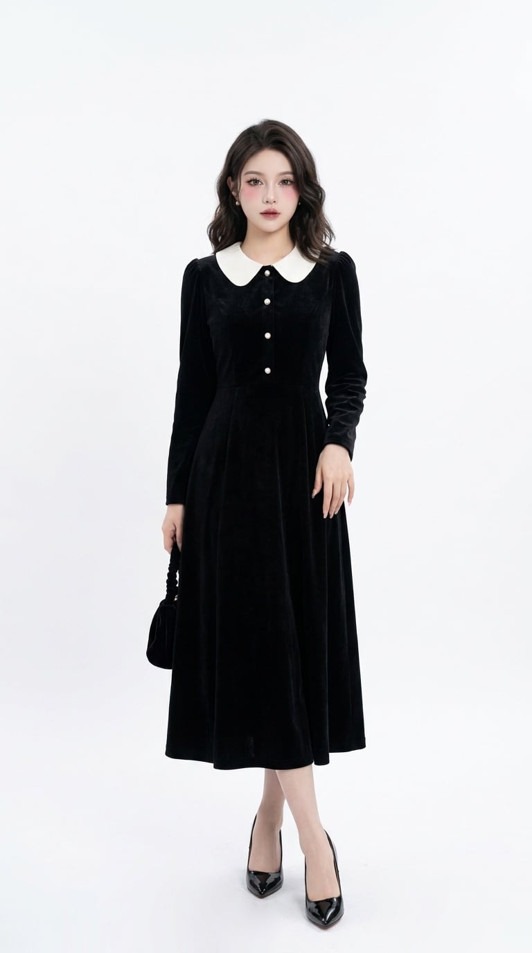Đầm nhung cổ sen
