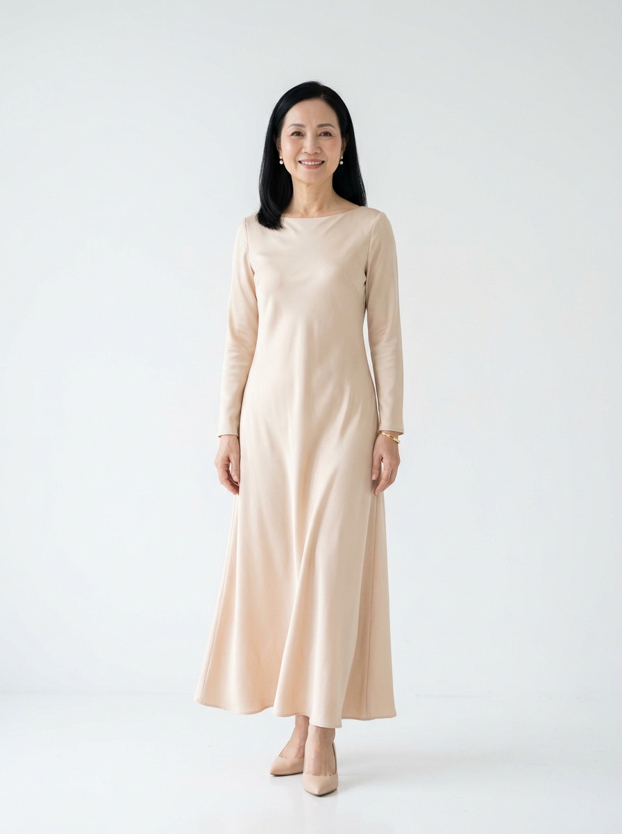 Đầm lụa dáng dài cổ thuyền