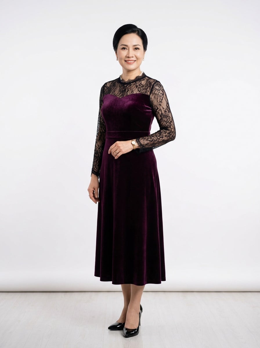 Đầm nhung phối ren quý phái