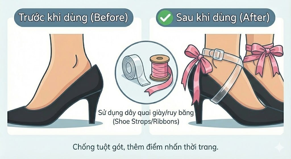 Sử dụng dây quai giày trong suốt hoặc dây ruy băng