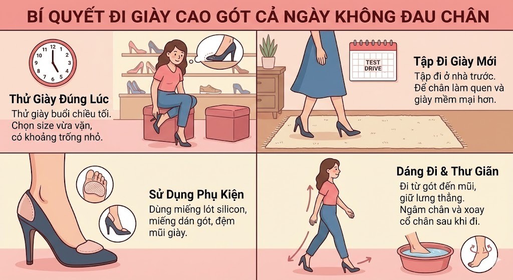 Bí Quyết Đi Giày Cao Gót Cả Ngày Không Đau Chân