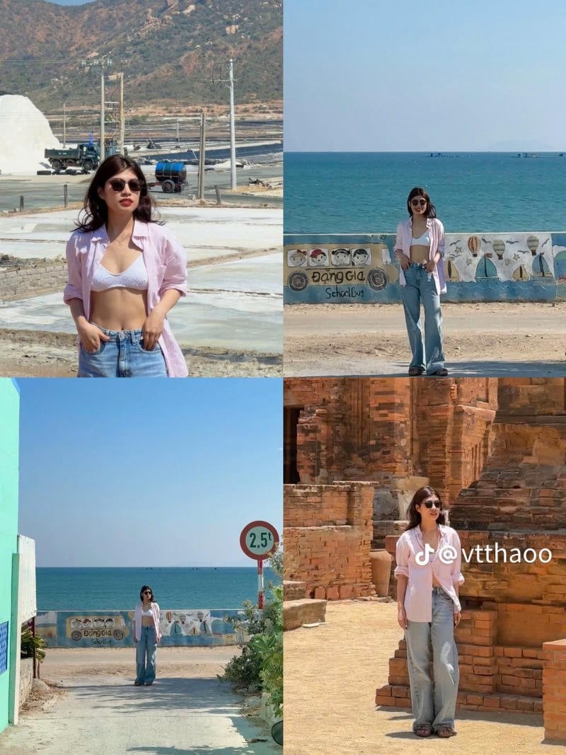 Năng động với sơ mi hồng và quần jeans bụi bặm