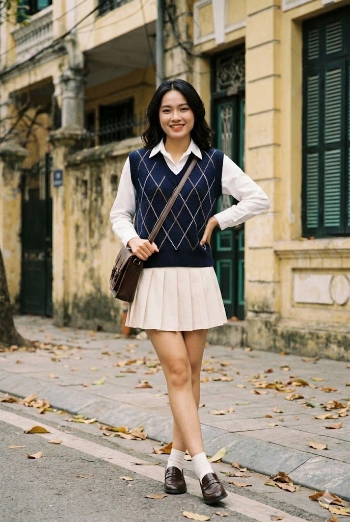 Phong cách Preppy trẻ trung với áo Gile len